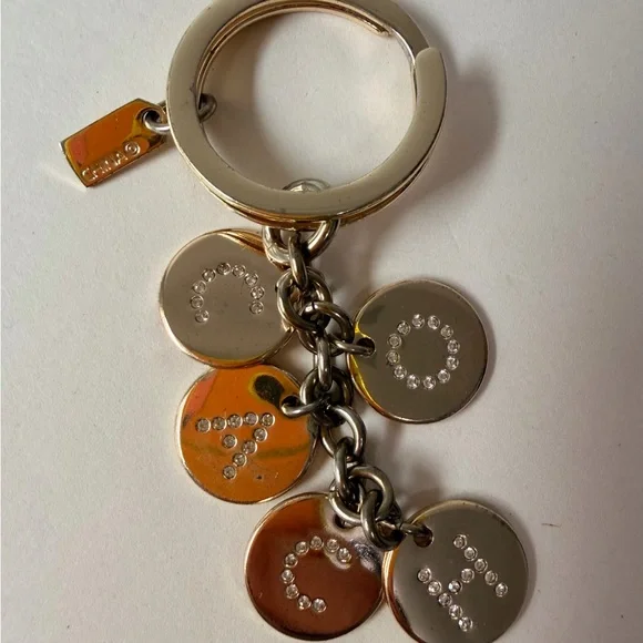 Coach Gold Logo Bag Charm Keychain with Crystal Accents - Picture 2 of 4